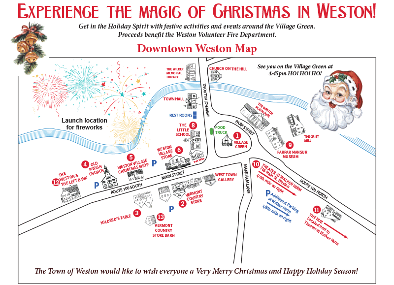 Experience the Magic of Christmas in Weston! Downtown Weston Map highlighting event locations.